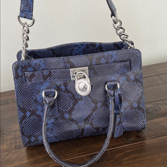 Michael Kors Hamilton Blue Python Snake Soft Leather - Picture 4 of 12